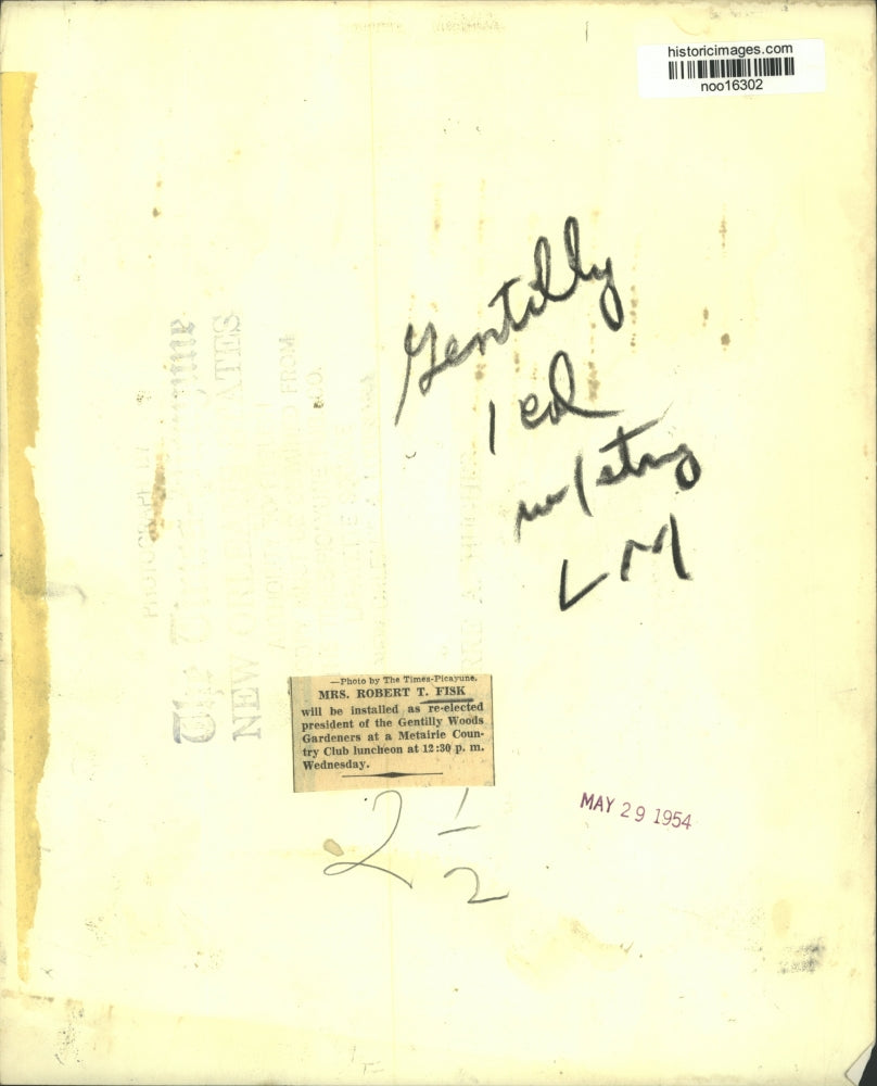 1954 Press Photo Gentilly Woods Gardeners President Mrs. Robert T. Fisk