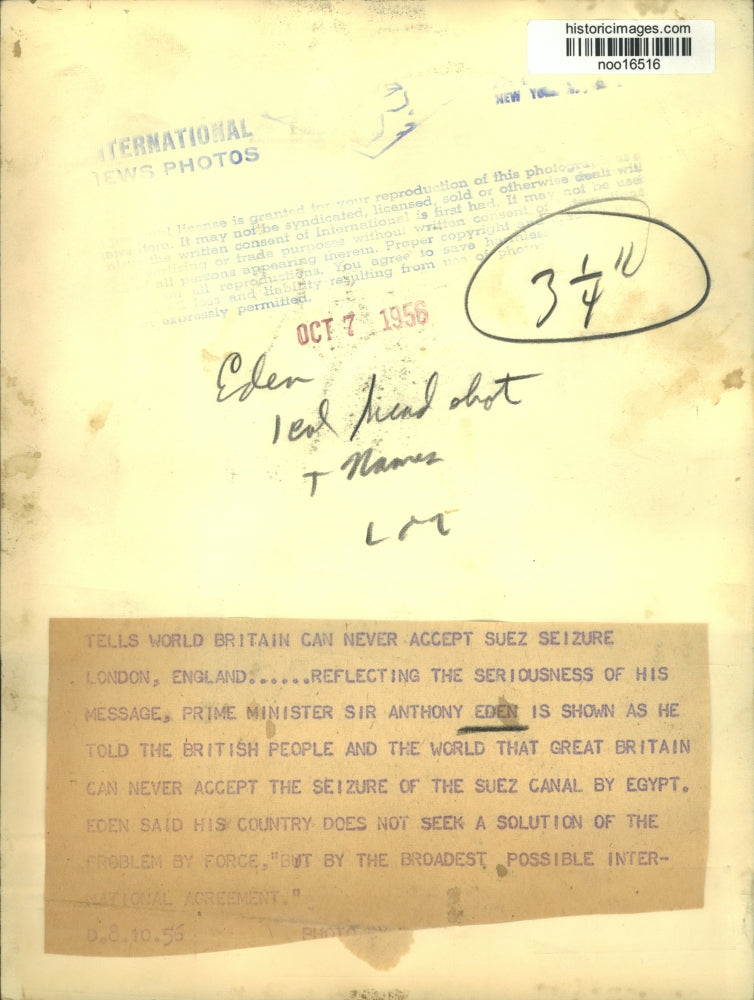 1956 Press Photo British Prime Minister Sir Anthony Eden - noo16516