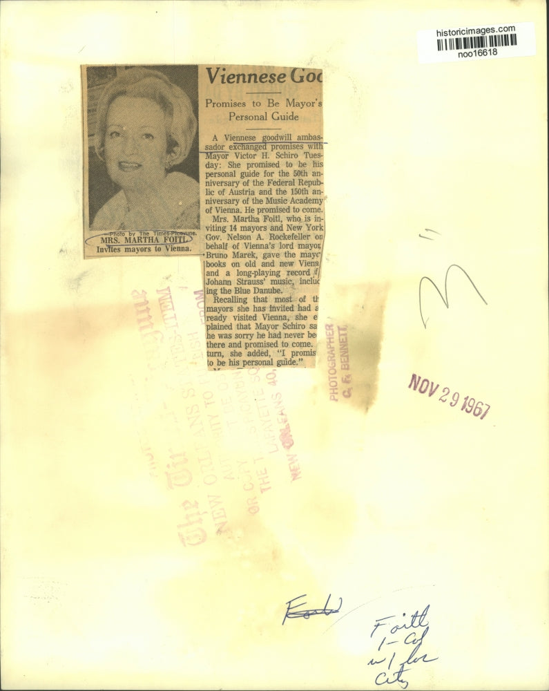 1967 Press Photo Viennese Goodwill Ambassador Martha Foitl - noo16618