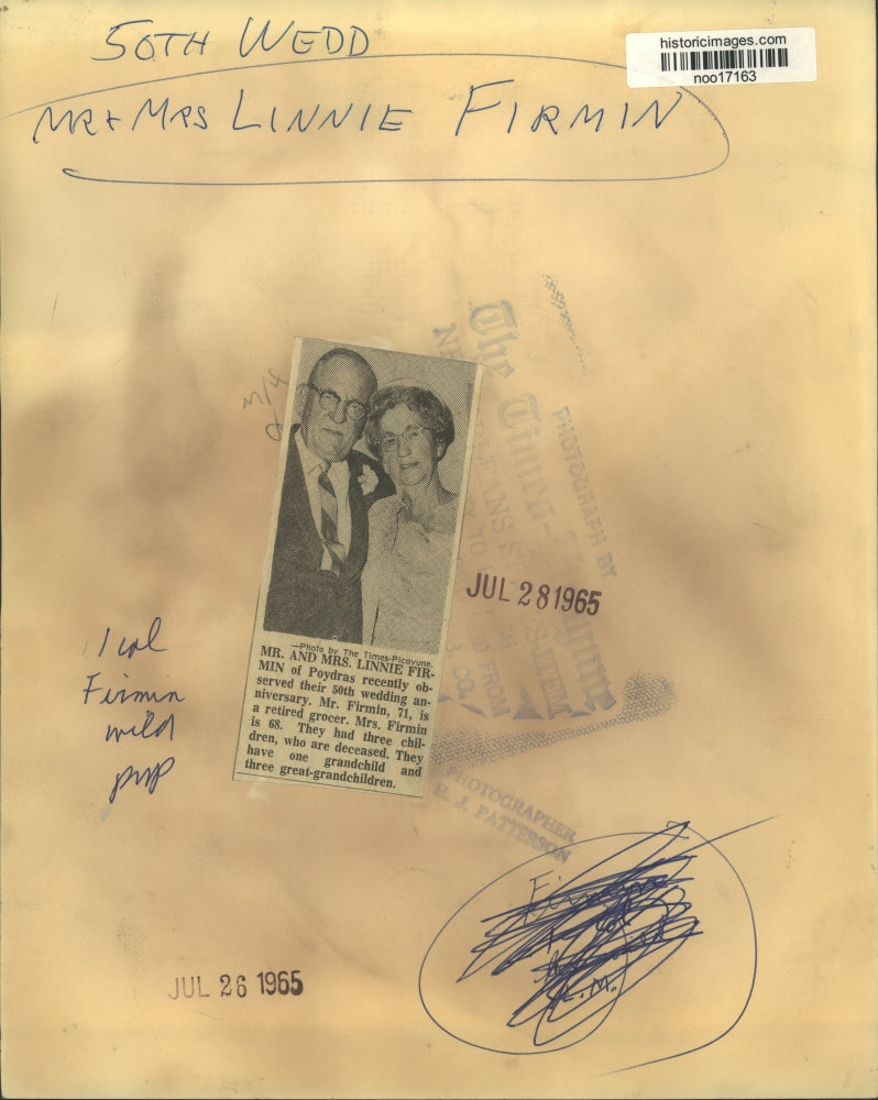 1965 Press Photo Mr. and Mrs. Linnie Firmin Celebrating Their 50th Anniversary