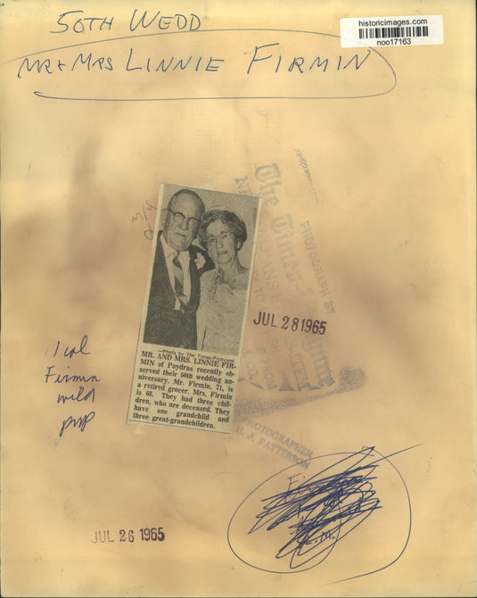 1965 Press Photo Mr. and Mrs. Linnie Firmin Celebrating Their 50th Anniversary