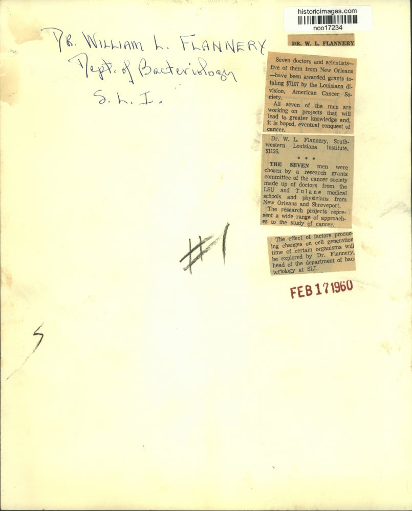 1960 Press Photo Dr. William L. Flannery, Southwestern Louisiana Institute