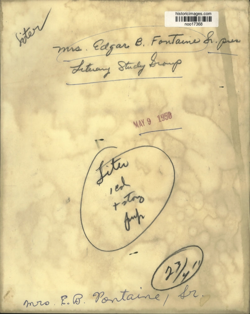 1958 Press Photo Literary Study Group President Mrs. Edgar B. Fontaine Sr.