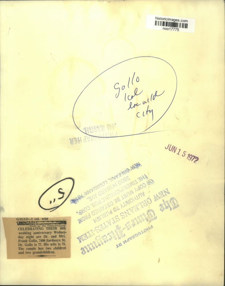 1972 Press Photo Dr. and Mrs. Frank Gallo celebrates 50th wedding anniversary