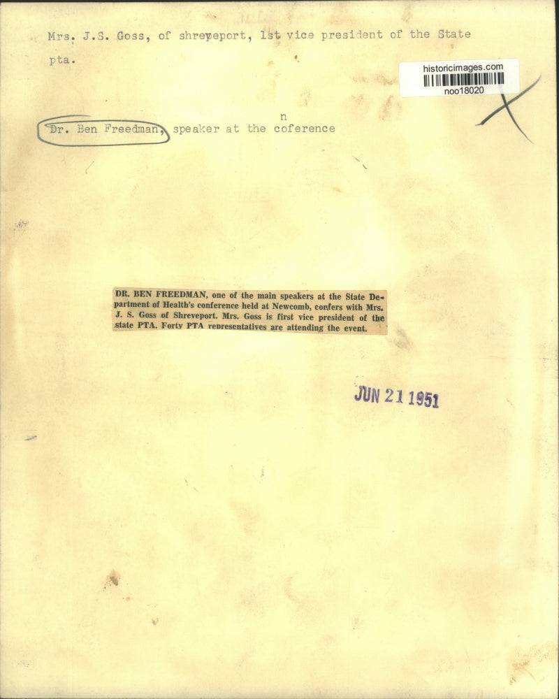 1951 Press Photo Dr. Ben Freedman-health conference speaker, with Mrs. J.S. Goss