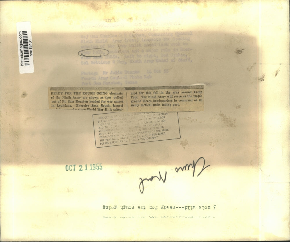 1955 Press Photo Members of the Ninth Army Heading to Louisiana for War Games