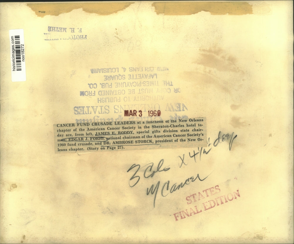 1960 Press Photo Cancer Fund Crusade leaders at luncheon at the Sheraton-Charles