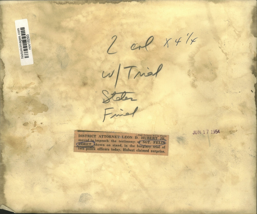 1954 Press Photo Trial - Sgt. Felix Foret on Witness Stand in Burglary Trial