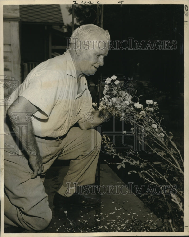 1959 Press Photo Former Post Office Worker John Fitzmorris &amp; Roses, New Orleans