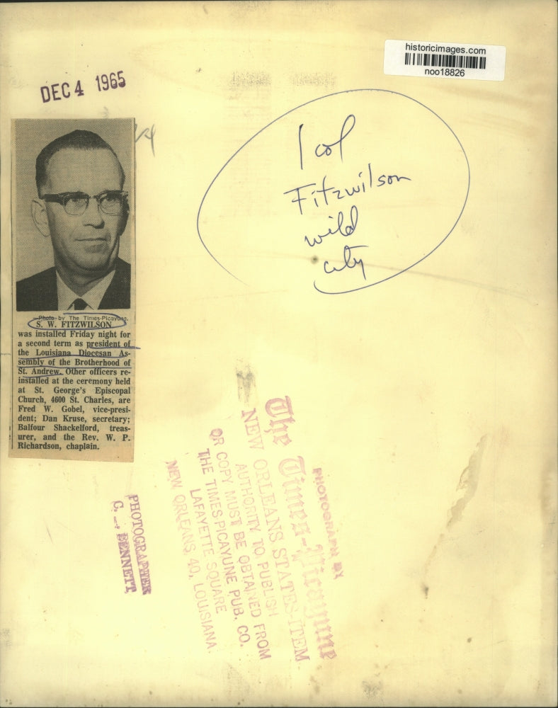 1965 Press Photo S.W. Fitzwilson installed as president of Brotherhood.