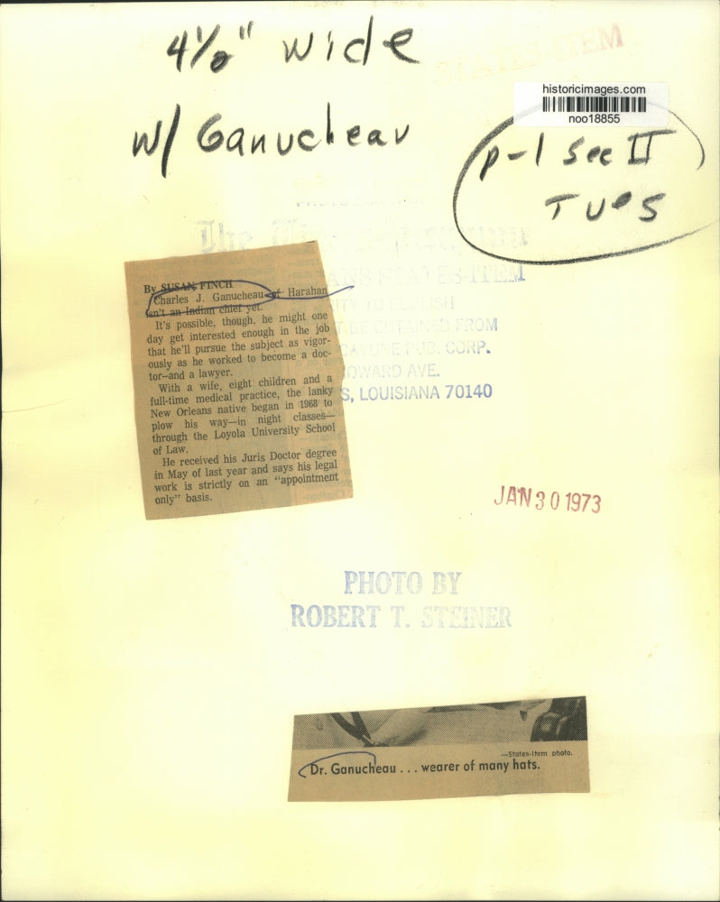 1973 Press Photo Doctor/Lawyer Dr. Charles J. Ganucheau, Harahan - noo18855