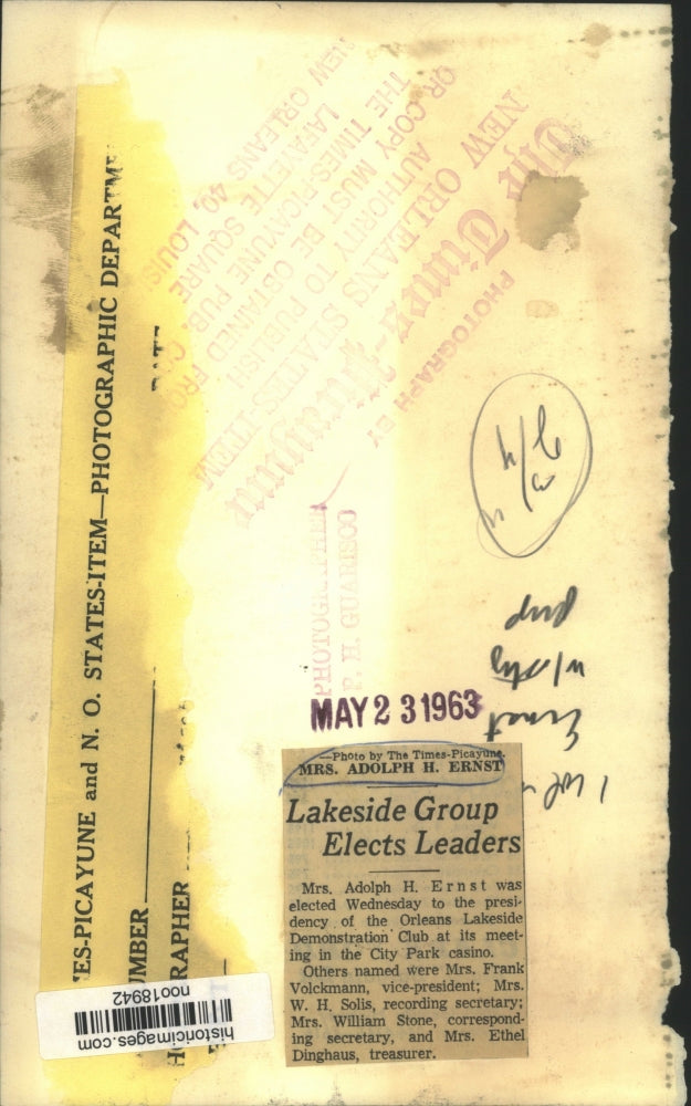 1963 Press Photo Mrs. Adolph H. Ernst, president of Lakeside Demonstration Club