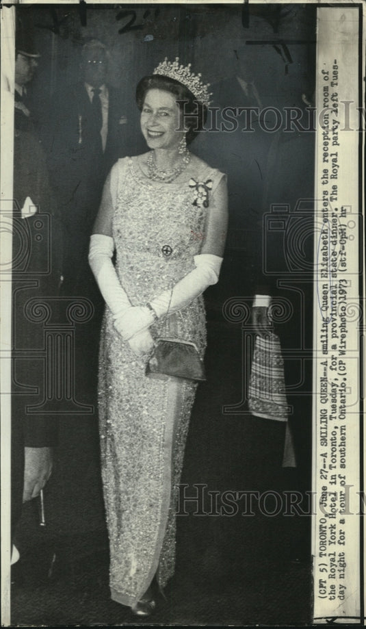 1973 Press Photo Queen Elisabeth II at reception of Royal York Hotel, Toronto