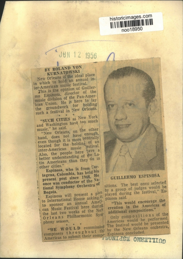 1956 Press Photo Guillermo Espinosa, director of music, Pan-American Union
