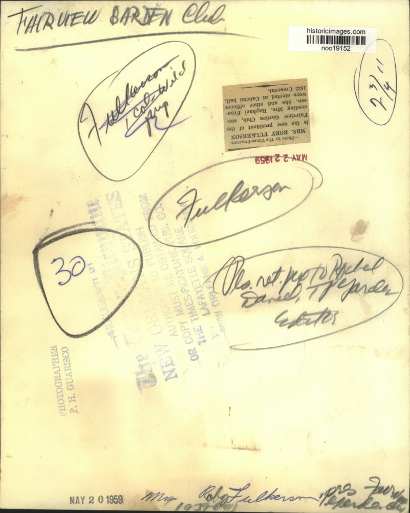 1959 Press Photo Mrs. Roby Fulkerson, president of the Fairview Garden Club