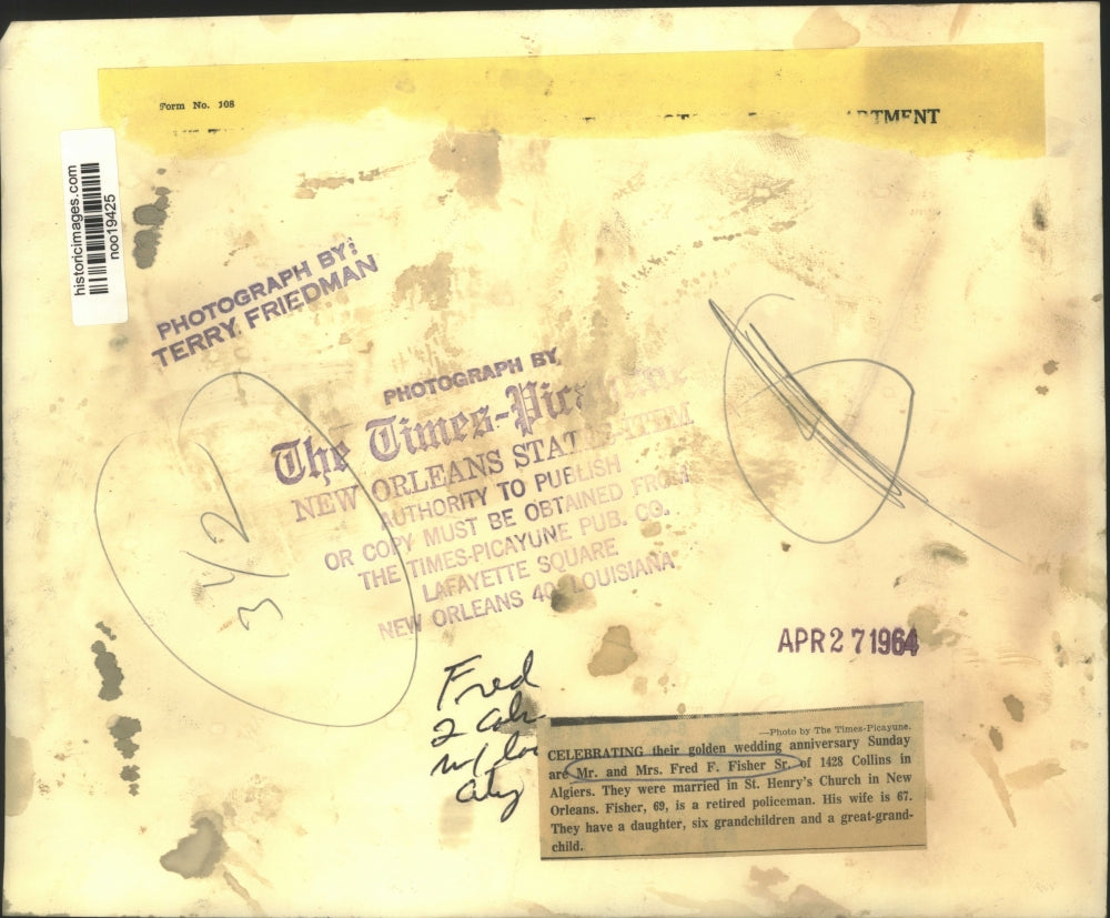1964 Press Photo Mr. and Mrs. Fred F. Fisher Sr.'s golden wedding anniversary