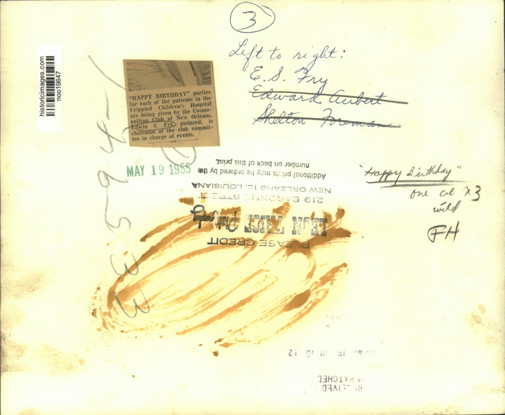 1955 Press Photo Birthday party for patients at Crippled Children's Hospital