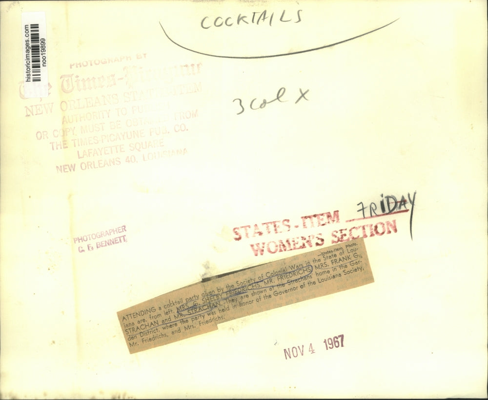 1967 Press Photo Society of Colonial Wars Cocktail Party Attendees, New Orleans