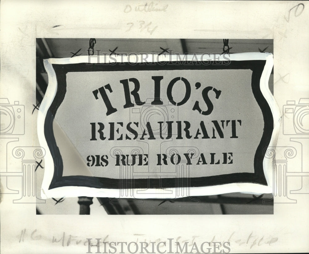 1978 Press Photo Trio&#39;s Restaurant Sign, 916 Rue Royale, New Orleans- Historic Images