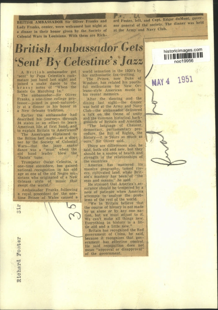 1951 Press Photo Sir Oliver Franks Talking With Colonial Wars Society Members