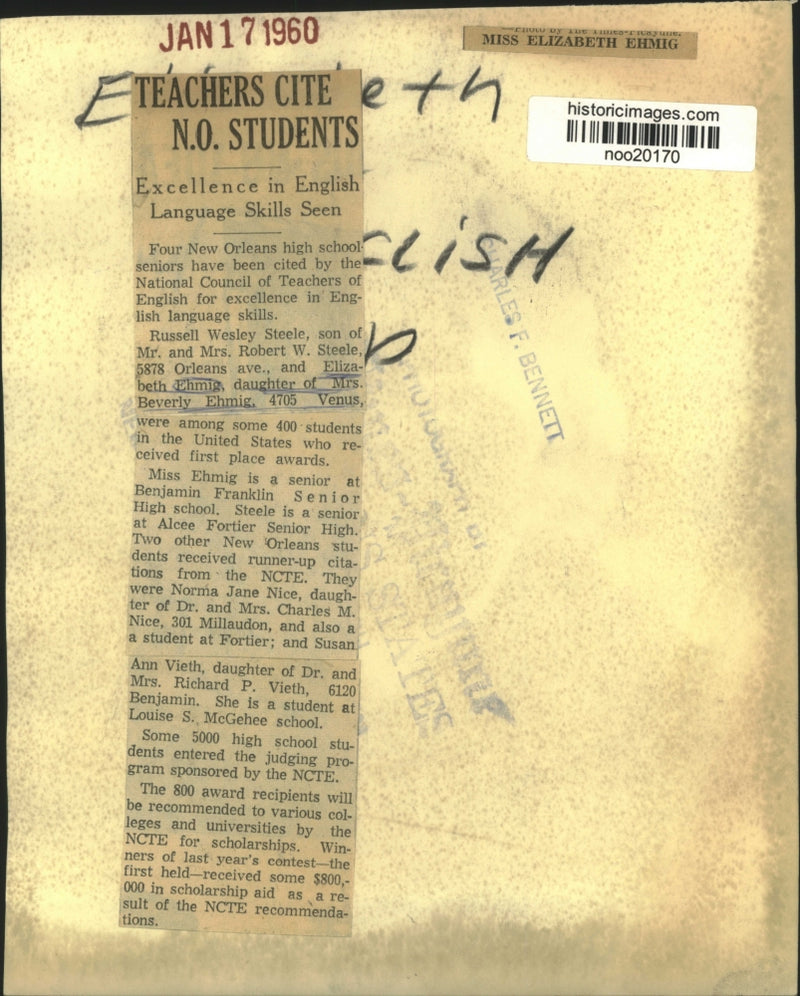 Load image into Gallery viewer, 1960 Press Photo New Orleans High School Senior Student Elizabeth Ehmig
