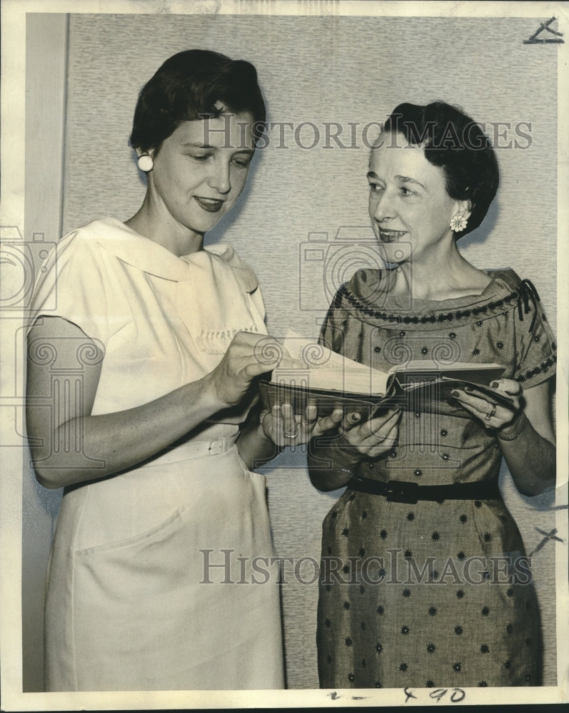 Load image into Gallery viewer, 1957 Press Photo Phi Mu Soririty Members Mrs. Genre and Mrs. McFaul Jr.
