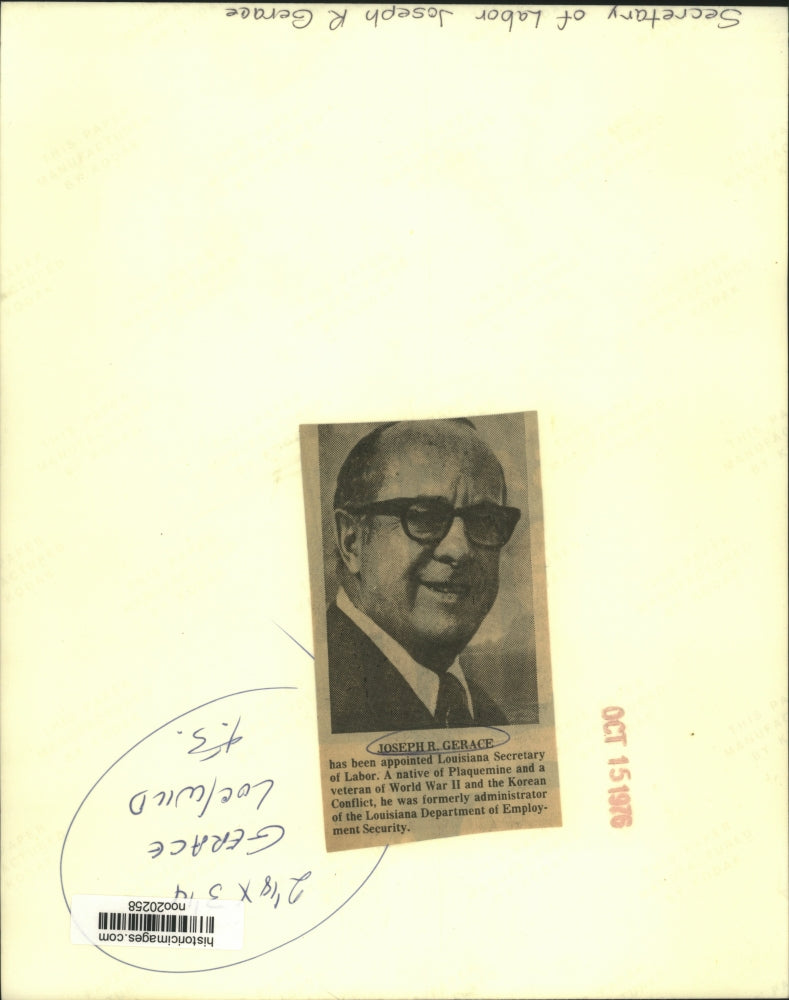 1976 Press Photo Louisiana Secretary of Labor Joseph R. Grace - noo20258