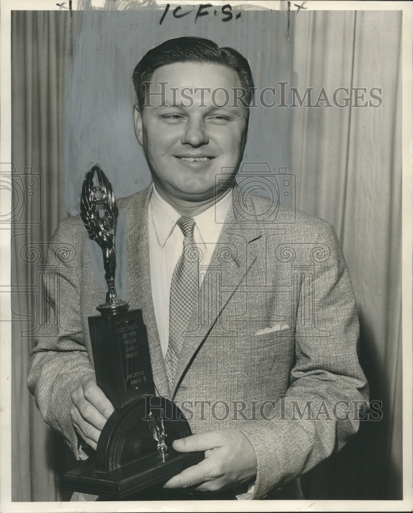 1957 Press Photo &quot;Optimist of the Year&quot; Lloyd Gaubert with Trophy, New Orleans