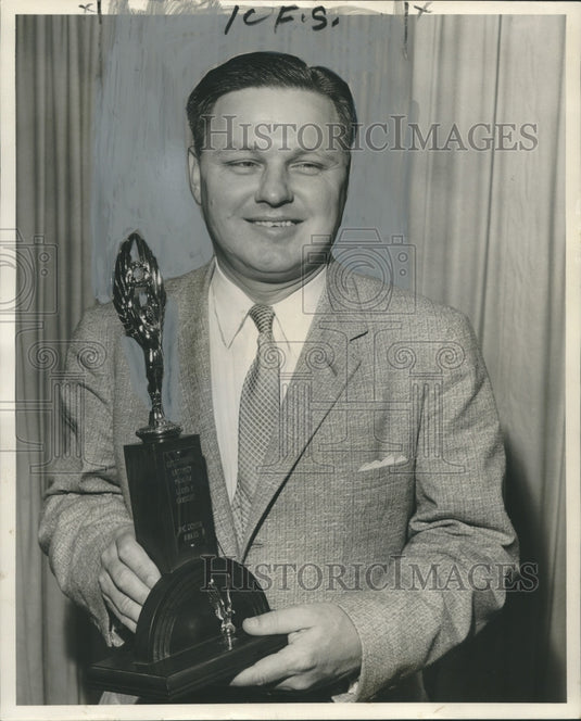 1957 Press Photo "Optimist of the Year" Lloyd Gaubert with Trophy, New Orleans