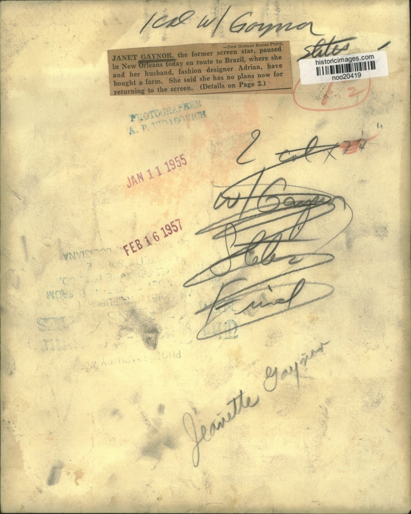 1955 Press Photo Former Screen Star Janet Gaynor in New Orleans - noo20419