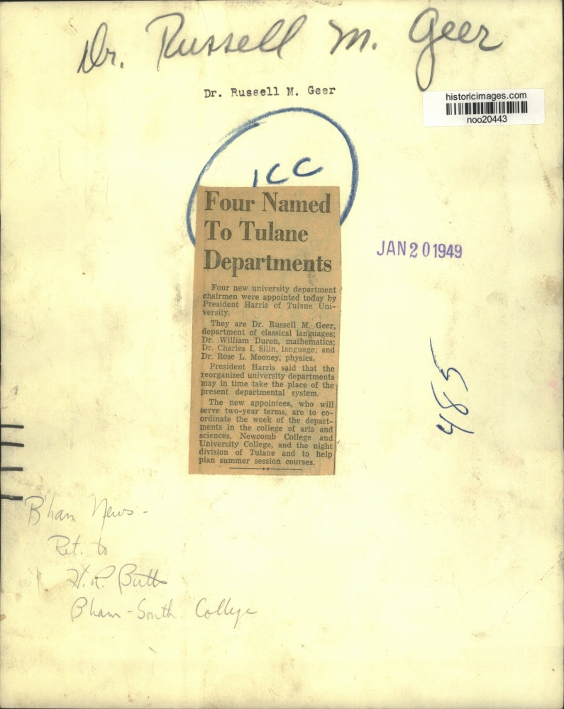 1949 Press Photo Dr. Russell M. Geer, professor at Tulane University - noo20443
