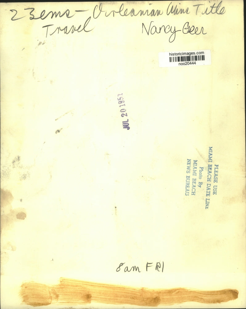 1951 Press Photo New Orleanian Nancy Geer & Beauty Pageant Trophies, Miami Beach