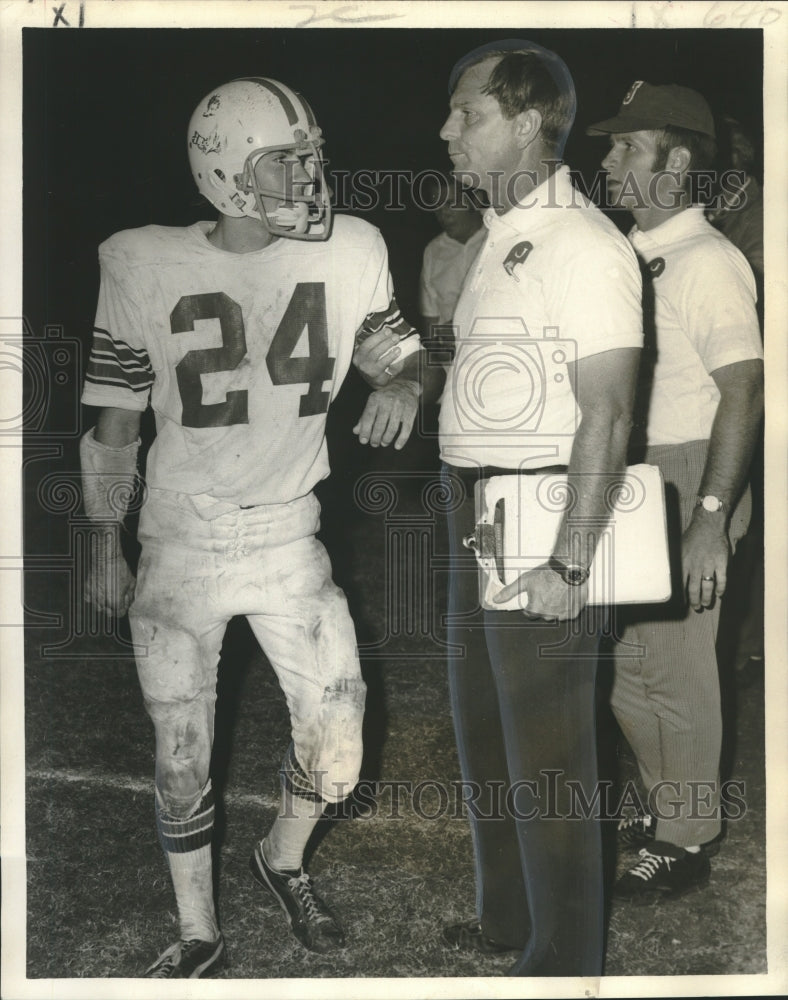 1973 Press Photo Blue Jays Football Milt Gaudet Shares Play with Player- Historic Images