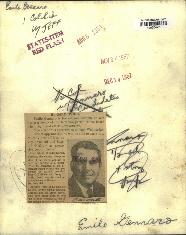 Load image into Gallery viewer, 1957 Press Photo Jefferson Parish School Board Candidate Emile Gennaro
