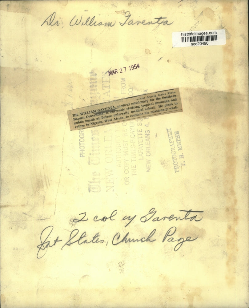 1954 Press Photo Dr. William Gaventa studying tropical medicine at Tulane