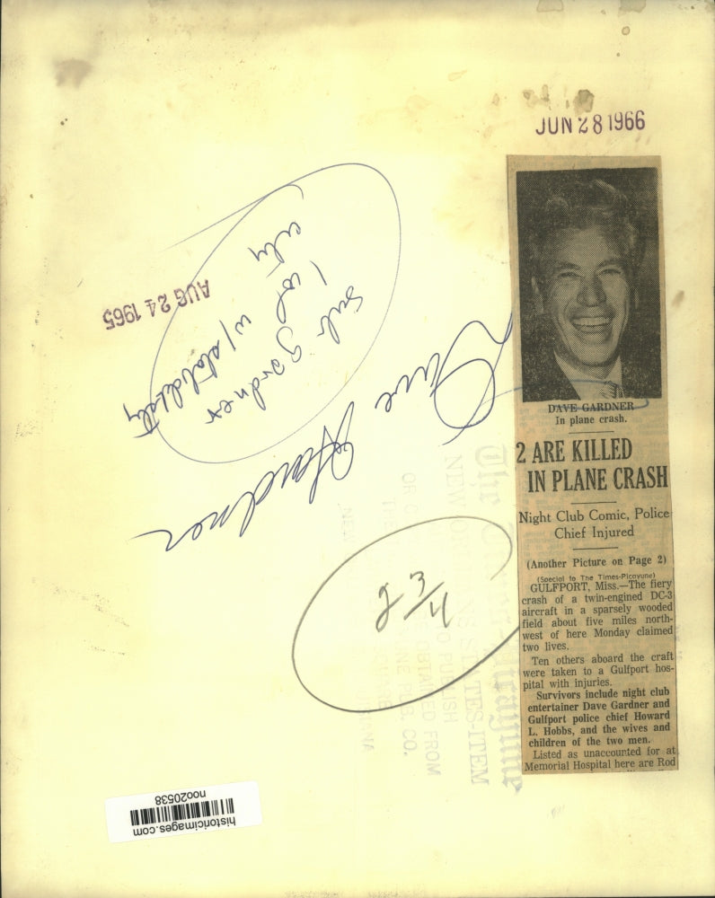 1965 Press Photo Dave Gardner before death in Gulfport, Mississippi plane crash