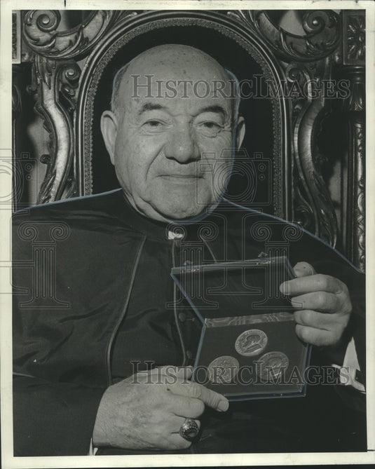 1966 Press Photo Bishop Charles P. Greco displays Papal gift from Pope Paul VI