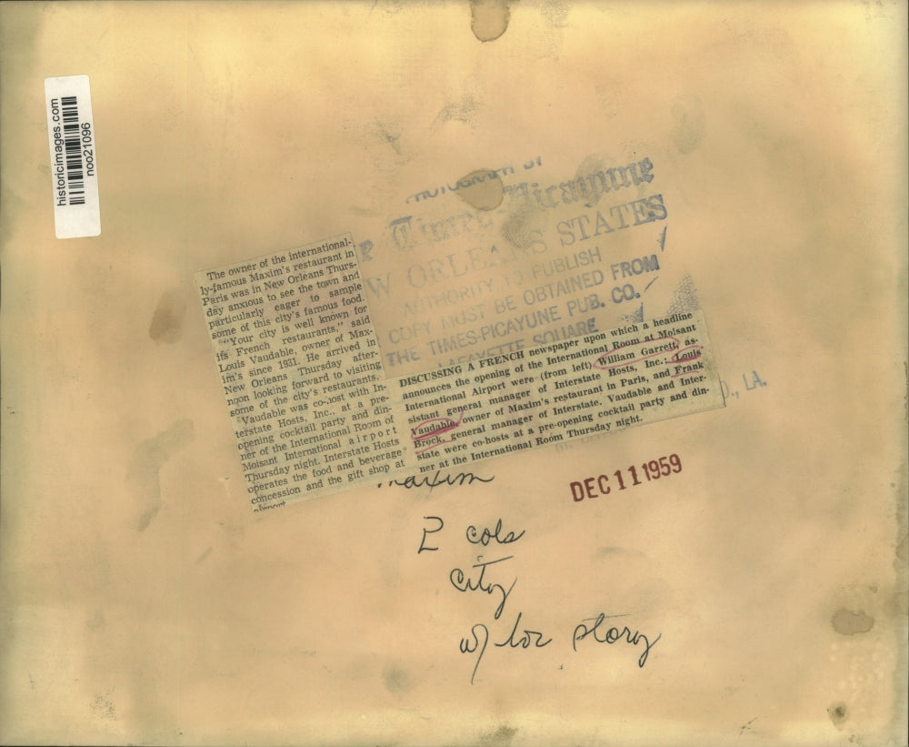 1959 Press Photo Moisant Airport International Room Opening Celebration Hosts