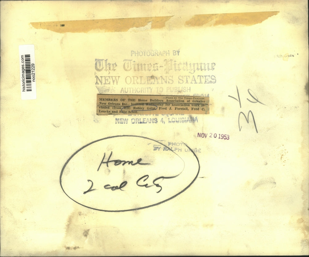 1953 Press Photo New Orleans Home Builders Association Members Honored