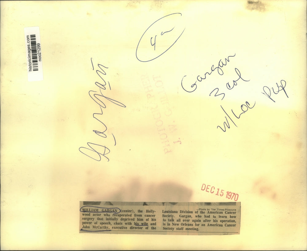 1970 Press Photo Actor William Gargan, Wife & American Cancer Society Official