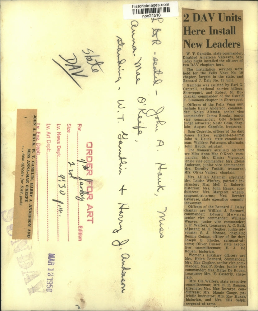 1950 Press Photo Felix Veau Disabled American Veterans Officers, New Orleans