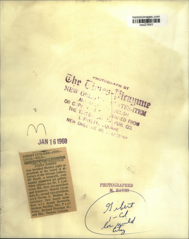 1968 Press Photo James Gibert, President Board Directors Orleans Gallery