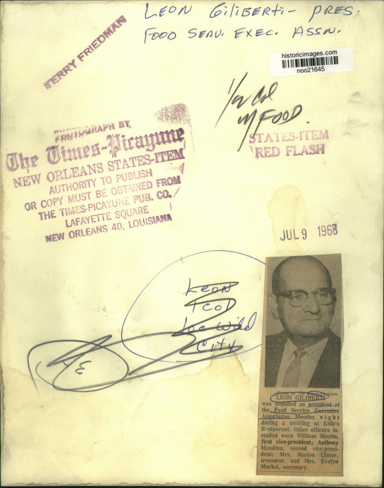1968 Press Photo Leon Giliberti, President of Food Service Executive Association