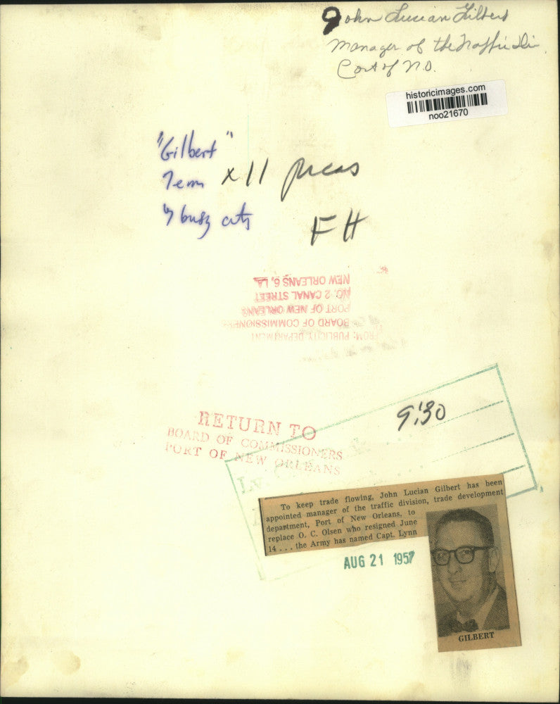 1957 Press Photo Businessman John Lucian Gilbert of Trade Department New Orleans