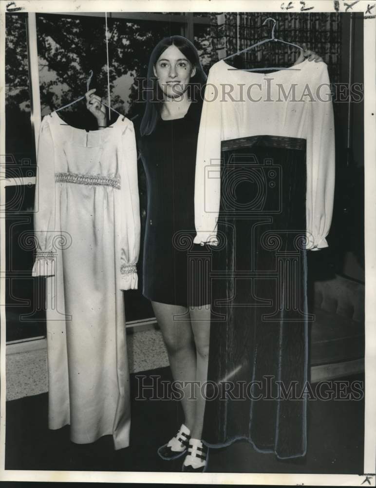 1970 Press Photo Cathy Morrison, LSU Good Provider with Formals Sewn By Her- Historic Images