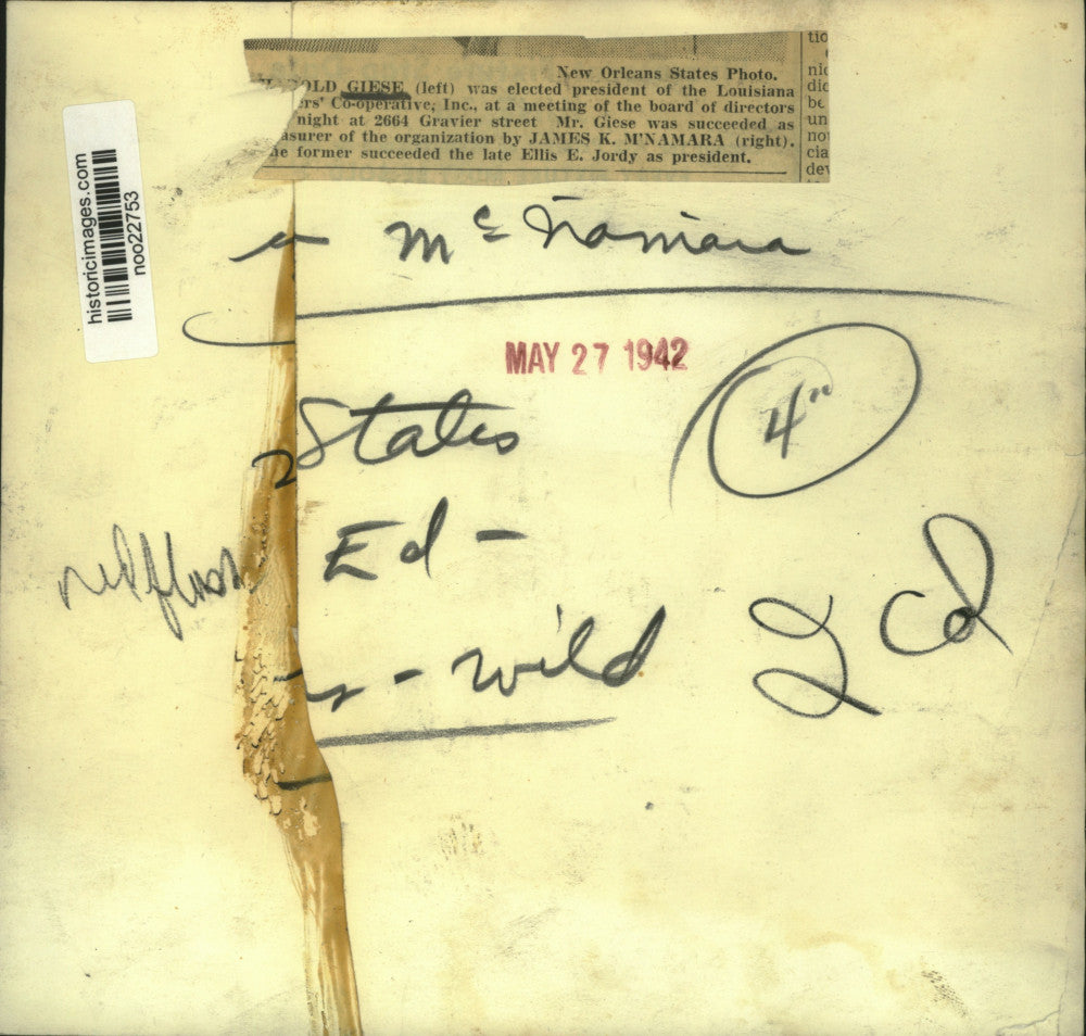 1942 Press Photo Harold Giese and James K. M'Namara - noo22753