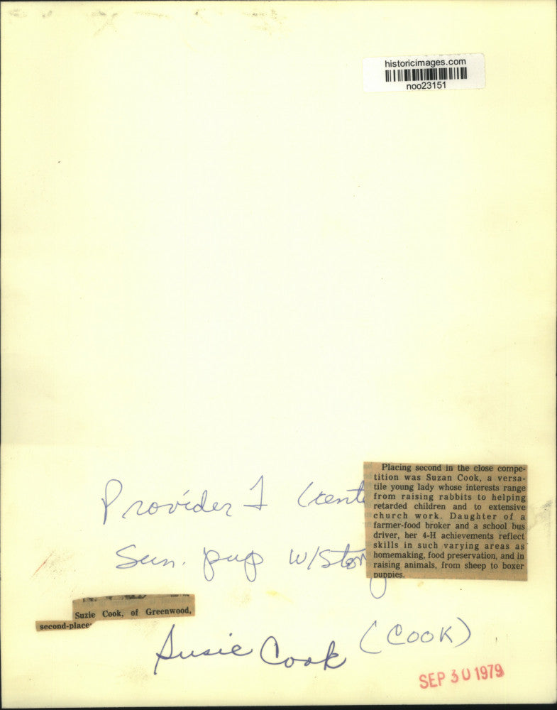 1979 Press Photo Susie Cook, of Greenwood, second-place Good Provider winner