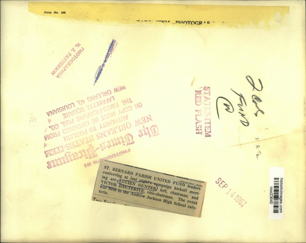 1967 Press Photo Lucien Gunter, Victor Dauterive of St. Bernard United Fund