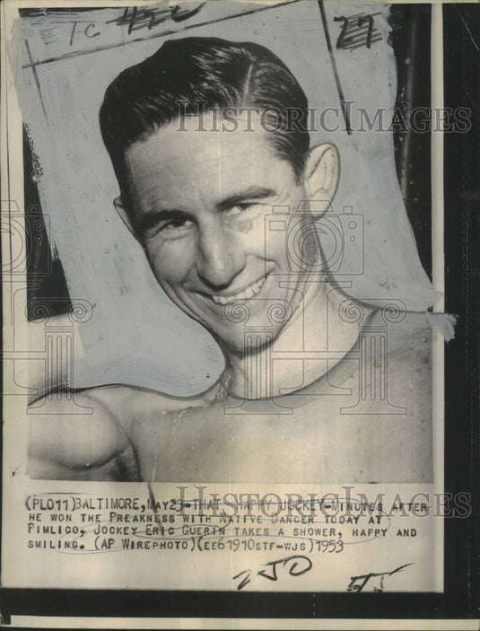 1953 Press Photo Jockey Eric Guerin after winning the Preakenss - noo24997