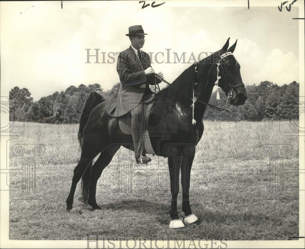 1964 Press Photo Dickie Gravies on Midnight Speed, St. Martin&#39;s Horse Show- Historic Images